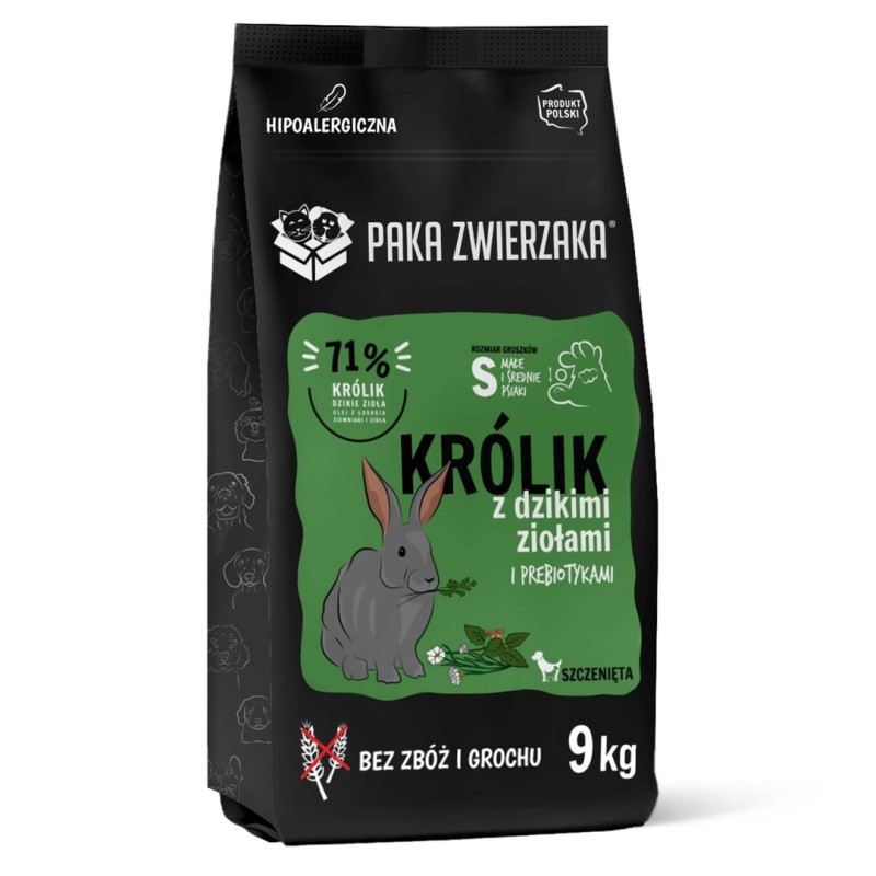 PAKA ZWIERZAKA Puppy Rabbit with wild herbs S - dry dog food - 9kg PAKA ZWIERZAKA Puppy Rabbit with wild herbs S - dry dog food - 9kg