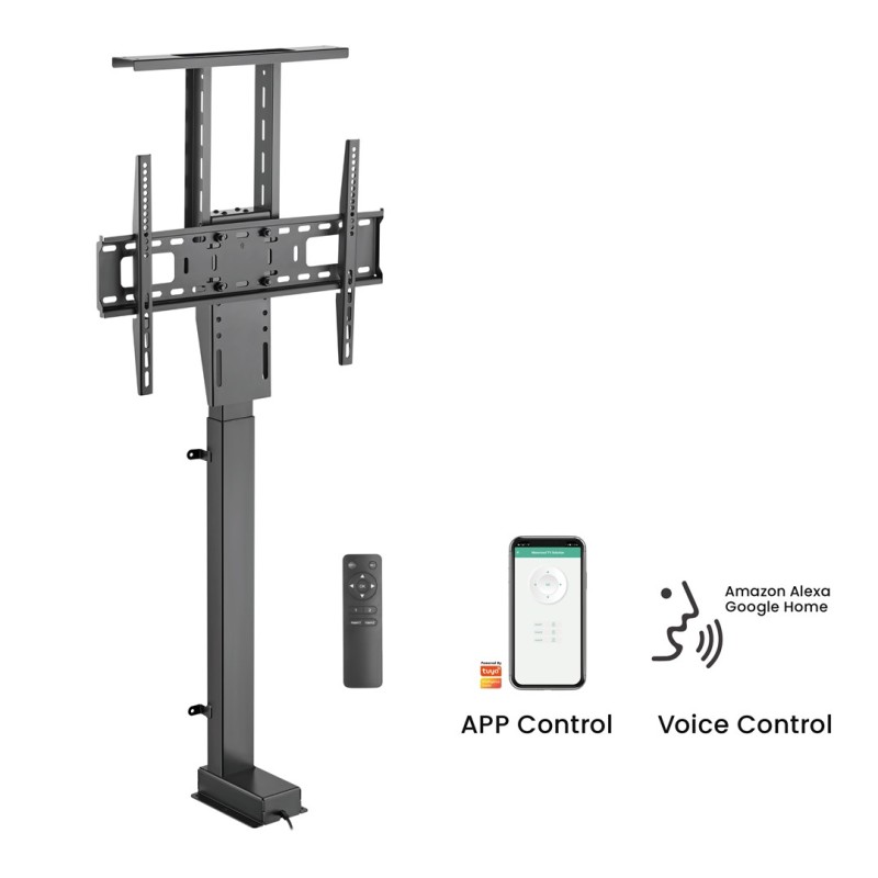 Maclean MC-866T Smart Motorized Electric TV Lift TUYA Mobile App Floor Mount Bracket Alexa Google Home 37''-80'' 60kg Cabinet VESA (EU plug)