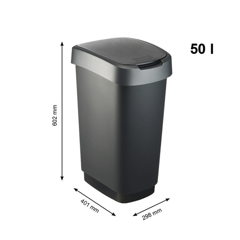ROTHO Twist Silver - trash bin – 50l ROTHO Twist Silver - trash bin – 50l