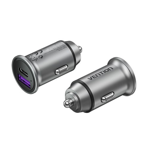 Vention Two-Port USB A+A(30+30) Car Charger Gray Mini Style Aluminium Alloy Type Vention Two-Port USB A+A(30+30) Car Charger Gray Mini Style Aluminium Alloy Type