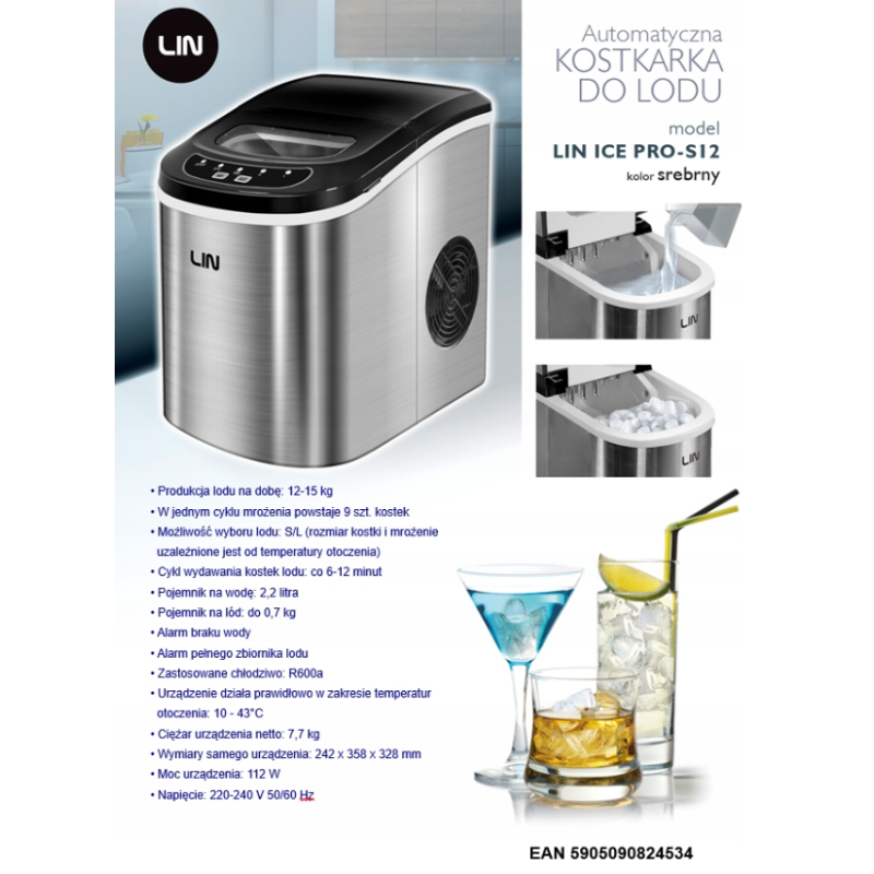 Portable ice maker LIN ICE PRO-S12 silver Portable ice maker LIN ICE PRO-S12 silver