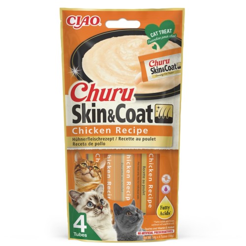 INABA Churu Skin&Coat Chicken recipe - cat treats - 4x14 g INABA Churu Skin&Coat Chicken recipe - cat treats - 4x14 g