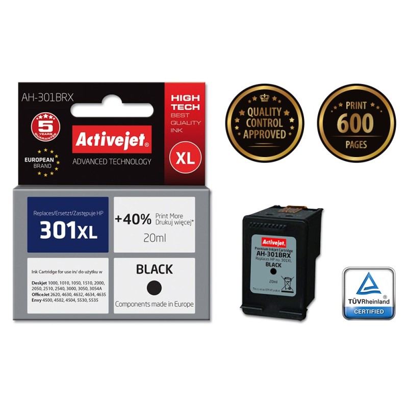 Activejet AH-301BRX Ink (HP 301XL CH563EE compatible; Premium; 20 ml; black) Activejet AH-301BRX Ink (HP 301XL CH563EE compatible; Premium; 20 ml; black)