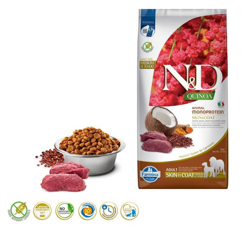 FARMINA N&D Quinoa Dog Skin&Coat Venison&Coconut Adult Medium&Maxi - dry dog food - 7 kg FARMINA N&D Quinoa Dog Skin&Coat Venison&Coconut Adult Medium&Maxi - dry dog food - 7 kg