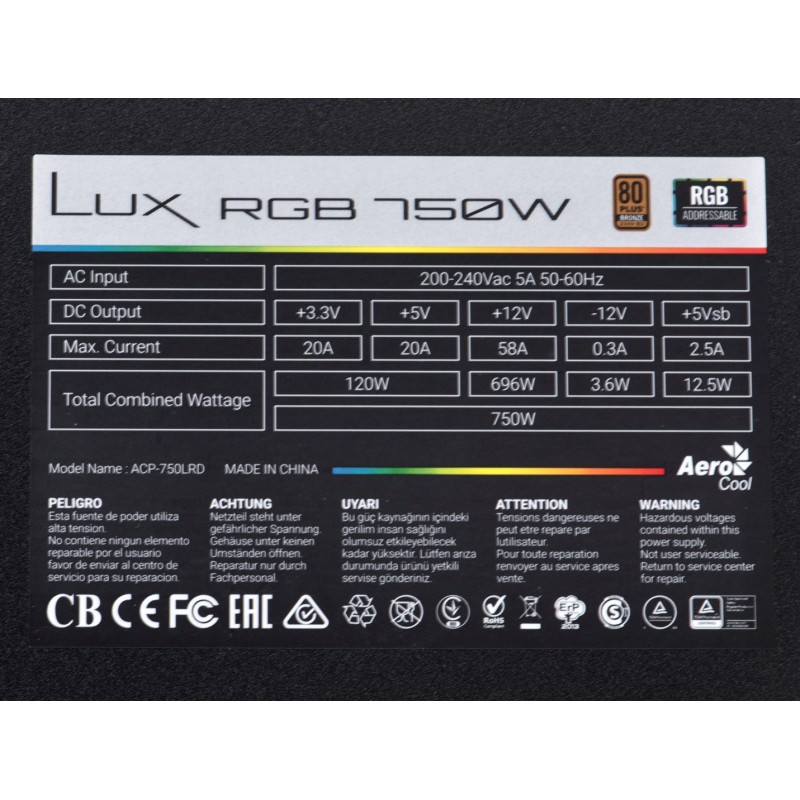 Aerocool Lux RGB 750W power supply unit Black Aerocool Lux RGB 750W power supply unit Black