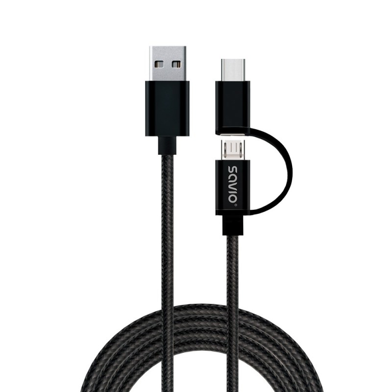 Savio CL-128 USB cable USB 2.0 1 m USB A USB C/Micro-USB A Black Savio CL-128 USB cable USB 2.0 1 m USB A USB C/Micro-USB A Black