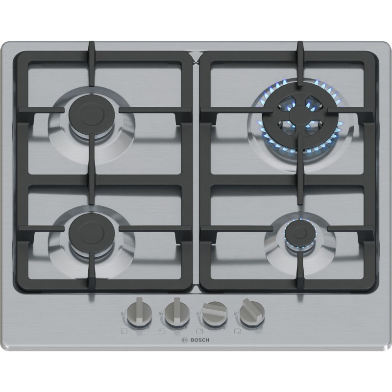 Bosch Serie 4 PGH6B5K90 hob Stainless steel Built-in 58 cm Gas 4 zone(s)
