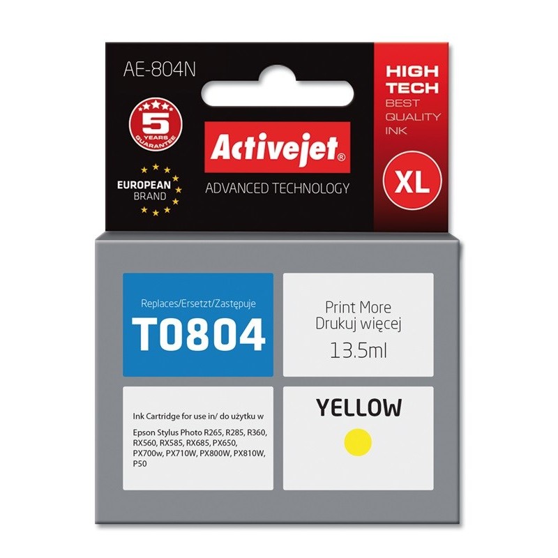 Activejet AE-804N ink (replacement for Epson T0804; Supreme; 13,5 ml; yellow) Activejet AE-804N ink (replacement for Epson T0804; Supreme; 13,5 ml; yellow)