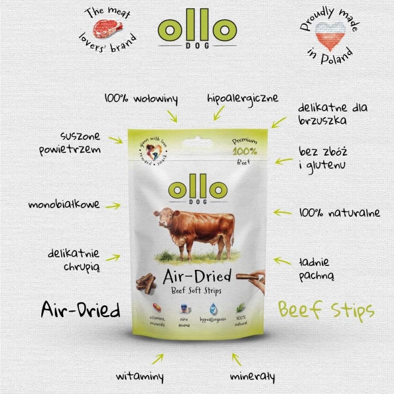 OLLO Air-Dried Beef strips - dog treat - 80g