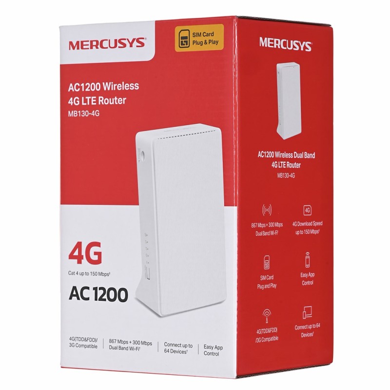 Mercusys MB130-4G wireless router Ethernet Dual-band (2.4 GHz / 5 GHz) White Mercusys MB130-4G wireless router Ethernet Dual-band (2.4 GHz / 5 GHz) White