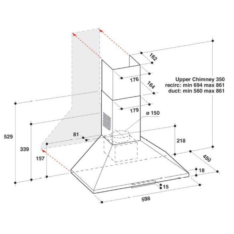 Whirlpool AKR 685/1 IX Wall-mounted Stainless steel 395 m³/h D Whirlpool AKR 685/1 IX Wall-mounted Stainless steel 395 m³/h D