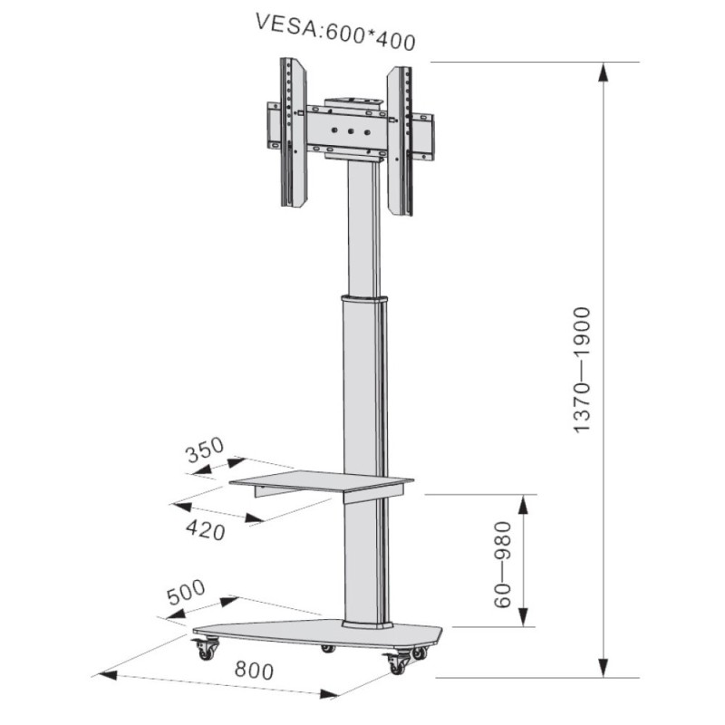 Techly Floor Stand with Shelf Trolley TV LCD/LED/Plasma 37-70 Techly Floor Stand with Shelf Trolley TV LCD/LED/Plasma 37-70