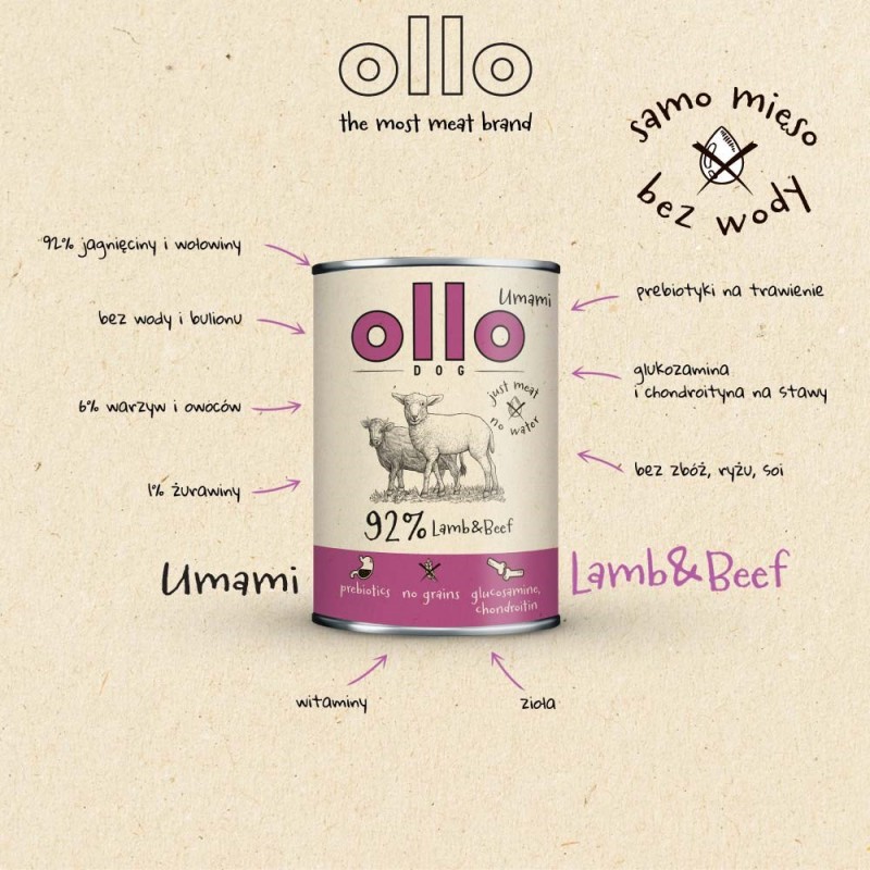 OLLO Umami Lamb and beef - wet dog food - 850g OLLO Umami Lamb and beef - wet dog food - 850g