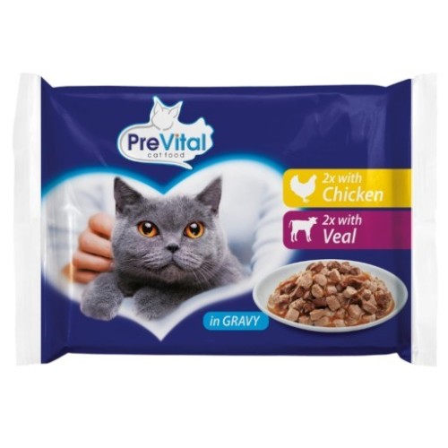 PREVITAL Chicken and veal in gravy - wet cat food - 4 x 100g PREVITAL Chicken and veal in gravy - wet cat food - 4 x 100g