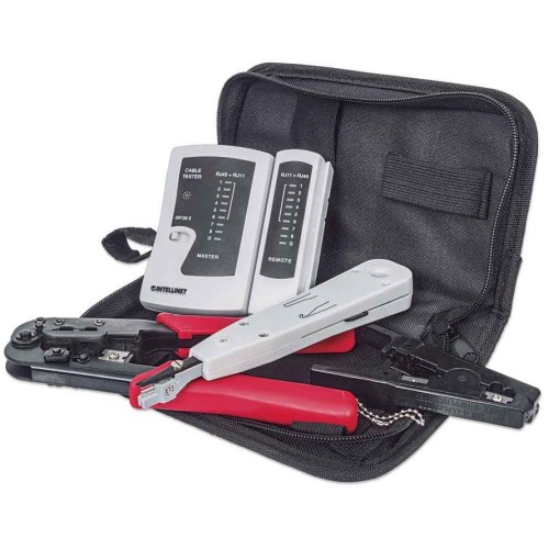 Intellinet 4-Piece Network Tool Kit, 4 Tool Network Kit Composed of LAN Tester, LSA punch down tool, Crimping Tool and Cut and Stripping tool Intellinet 4-Piece Network Tool Kit, 4 Tool Network Kit Composed of LAN Tester, LSA punch down tool, Crimping Tool and Cut and Stripping tool