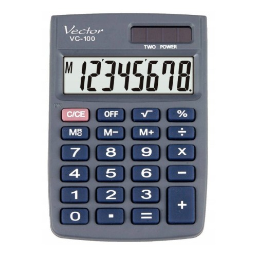 Vector KAV VC-100 office calculator, 8 digits, 58 x 88.5 mm, grey