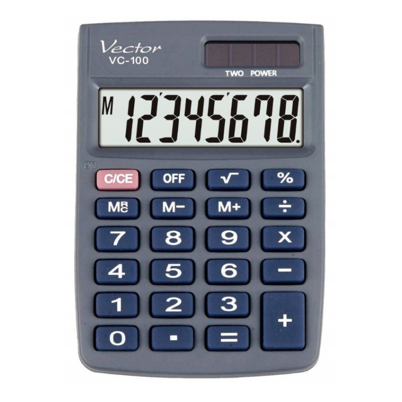 Vector KAV VC-100 office calculator, 8 digits, 58 x 88.5 mm, grey Vector KAV VC-100 office calculator, 8 digits, 58 x 88.5 mm, grey