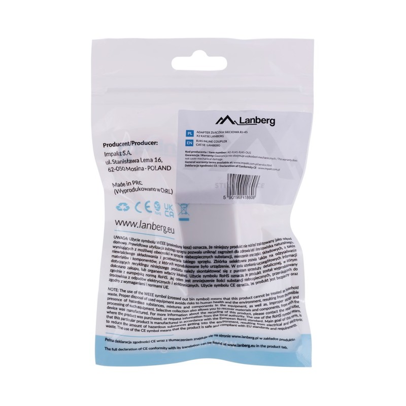Lanberg AD-RJ45-RJ45-OU5 cable gender changer RJ-45 White Lanberg AD-RJ45-RJ45-OU5 cable gender changer RJ-45 White