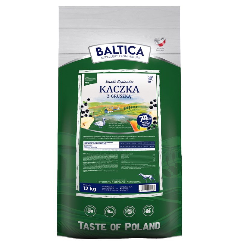 BALTICA Smaki regionów Medium and large breeds Duck with pear - dry dog food - 12kg