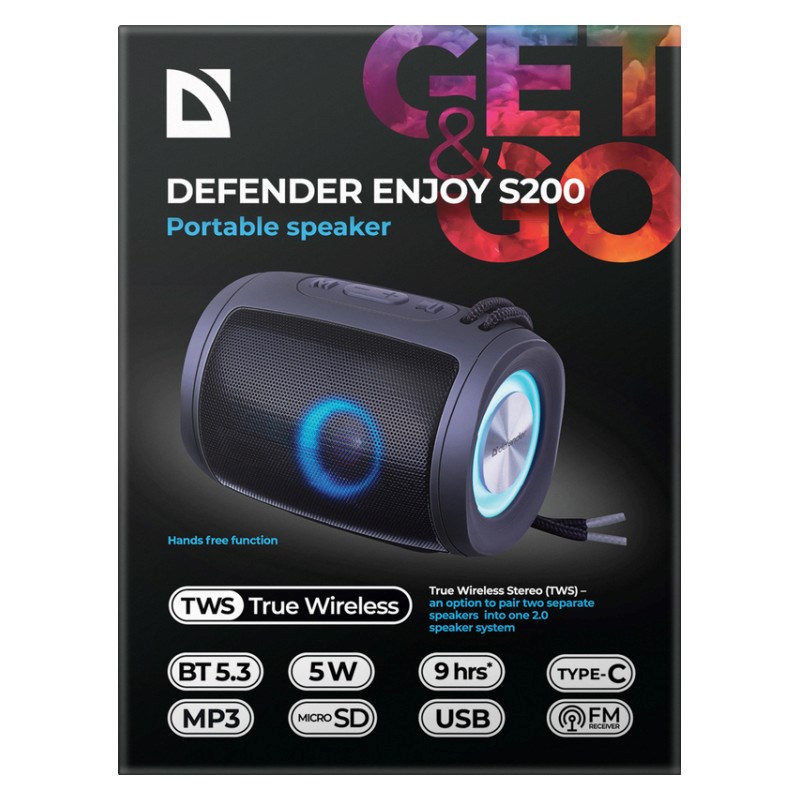 BLUETOOTH SPEAKER DEFENDER S200 5W BLACK BLUETOOTH SPEAKER DEFENDER S200 5W BLACK