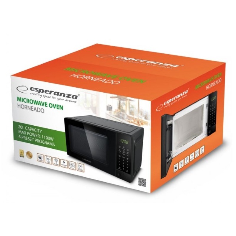 Esperanza EKO009 microwave Countertop Solo microwave 20 L 700 W Black Esperanza EKO009 microwave Countertop Solo microwave 20 L 700 W Black