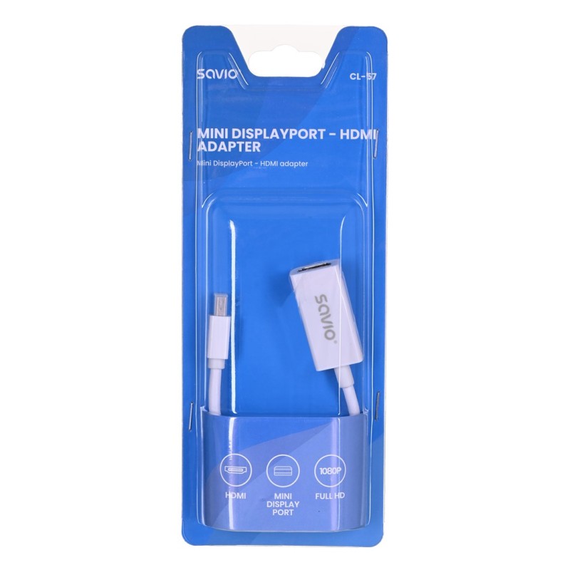 Savio CL-57 video cable adapter 0.2 m Mini DisplayPort HDMI Type A (Standard) White Savio CL-57 video cable adapter 0.2 m Mini DisplayPort HDMI Type A (Standard) White