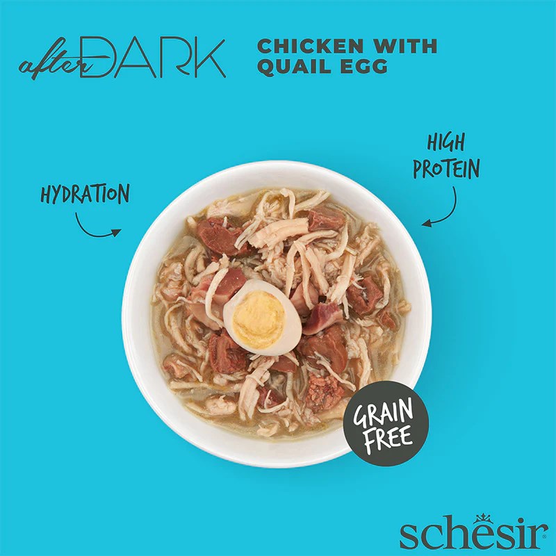 SCHESIR After Dark Chicken fillet with quail egg in broth - wet cat food - 80g SCHESIR After Dark Chicken fillet with quail egg in broth - wet cat food - 80g