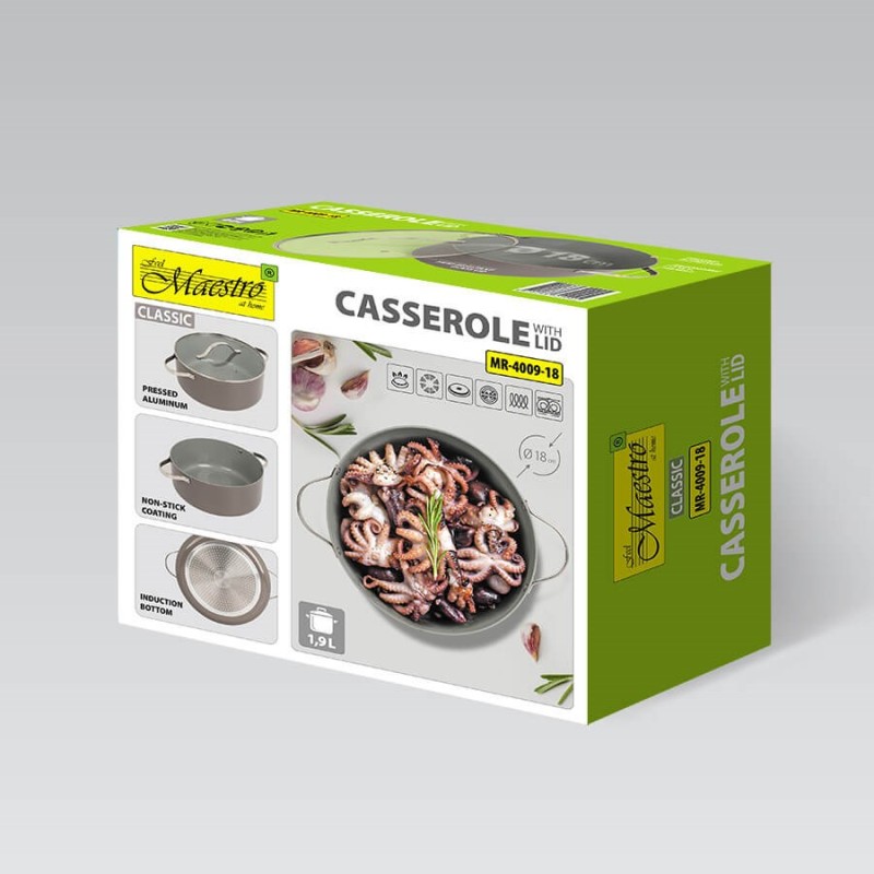 Casserole with lid MAESTRO MR-4009 (MR-4009-18) 18 cm 1,9 l Grey Casserole with lid MAESTRO MR-4009 (MR-4009-18) 18 cm 1,9 l Grey