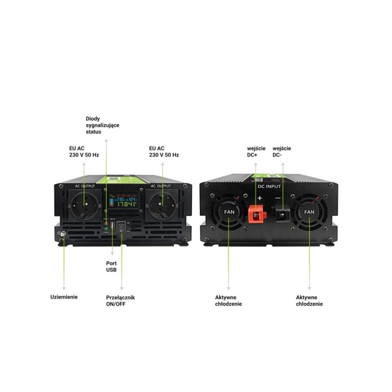Green Cell PowerInverter LCD 12V to 230V 2000W/40000W car inverter with LCD display - pure sine wave Green Cell PowerInverter LCD 12V to 230V 2000W/40000W car inverter with LCD display - pure sine wave