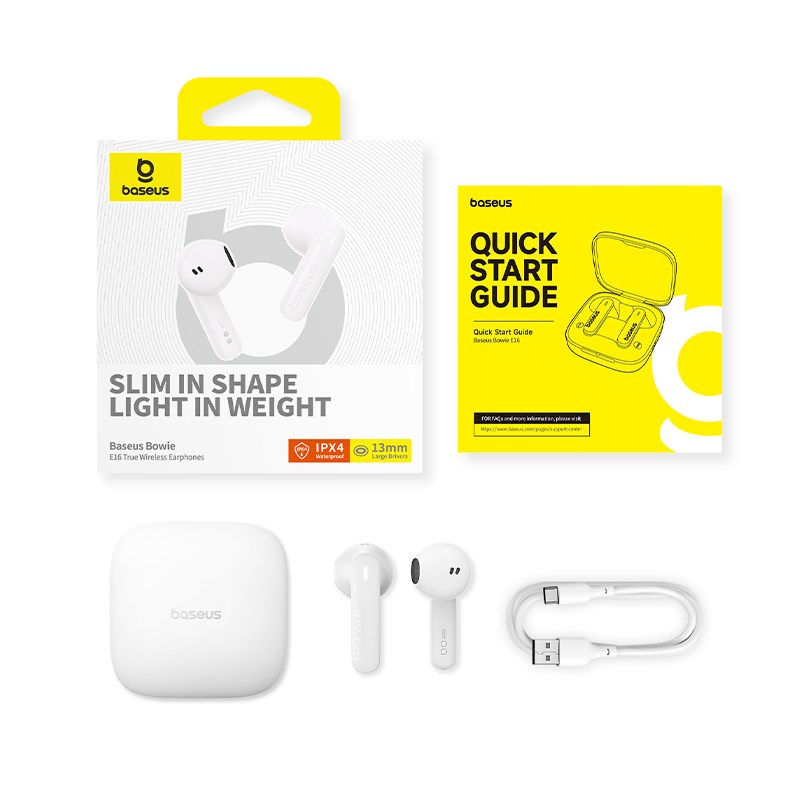 Baseus Bowie E16 Headset True Wireless Earphones In-ear Calls/Music USB Type-C Bluetooth White Baseus Bowie E16 Headset True Wireless Earphones In-ear Calls/Music USB Type-C Bluetooth White