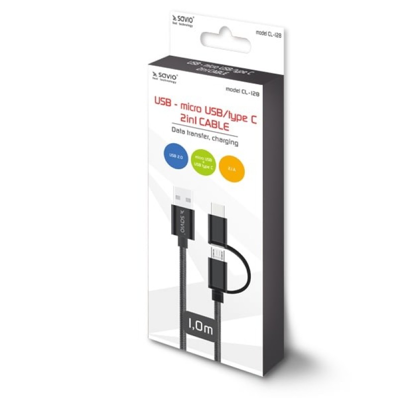 Savio CL-128 USB cable USB 2.0 1 m USB A USB C/Micro-USB A Black Savio CL-128 USB cable USB 2.0 1 m USB A USB C/Micro-USB A Black