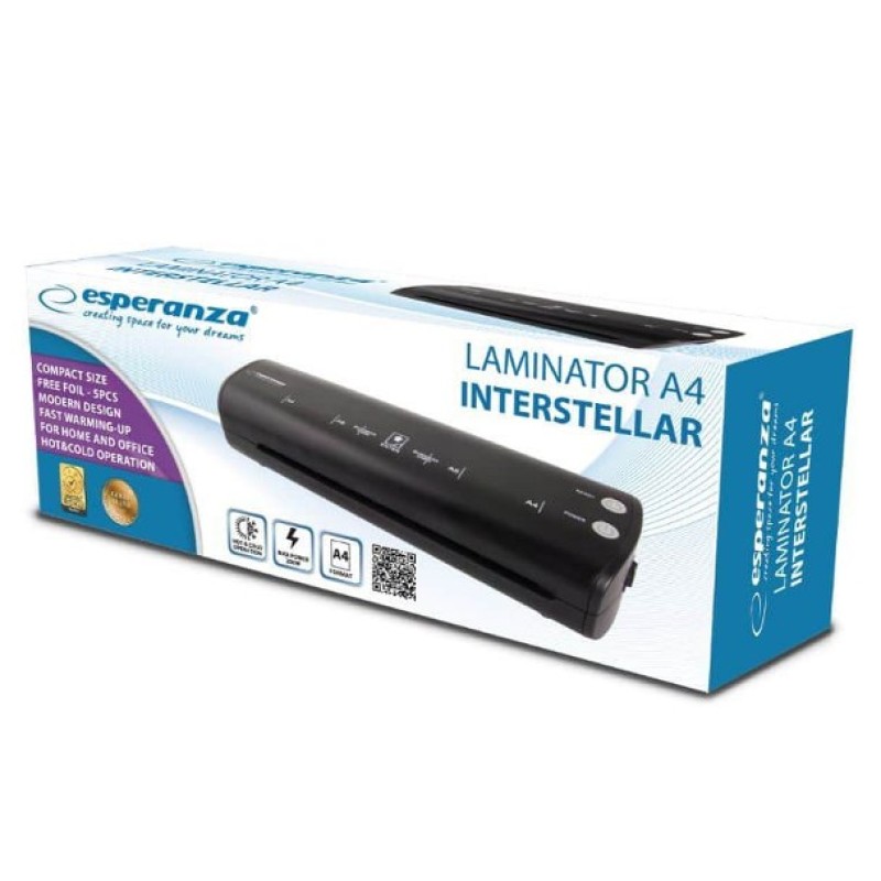 Esperanza A4 Hot / cold laminator 250 mm/min Black Esperanza A4 Hot / cold laminator 250 mm/min Black