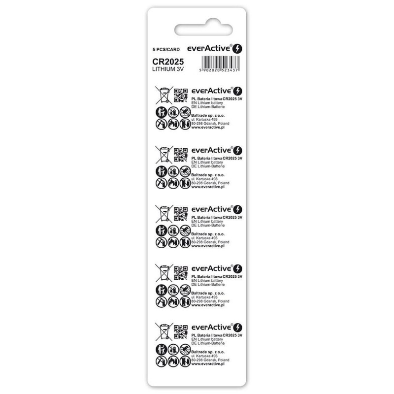 Lithium battery mini everActive CR2025 - blister 5 pcs. Lithium battery mini everActive CR2025 - blister 5 pcs.