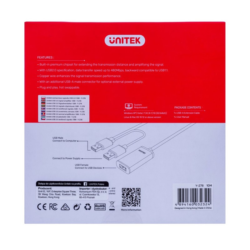 UNITEK Y-278 USB cable USB 2.0 10 m 2 x USB A USB A Black UNITEK Y-278 USB cable USB 2.0 10 m 2 x USB A USB A Black