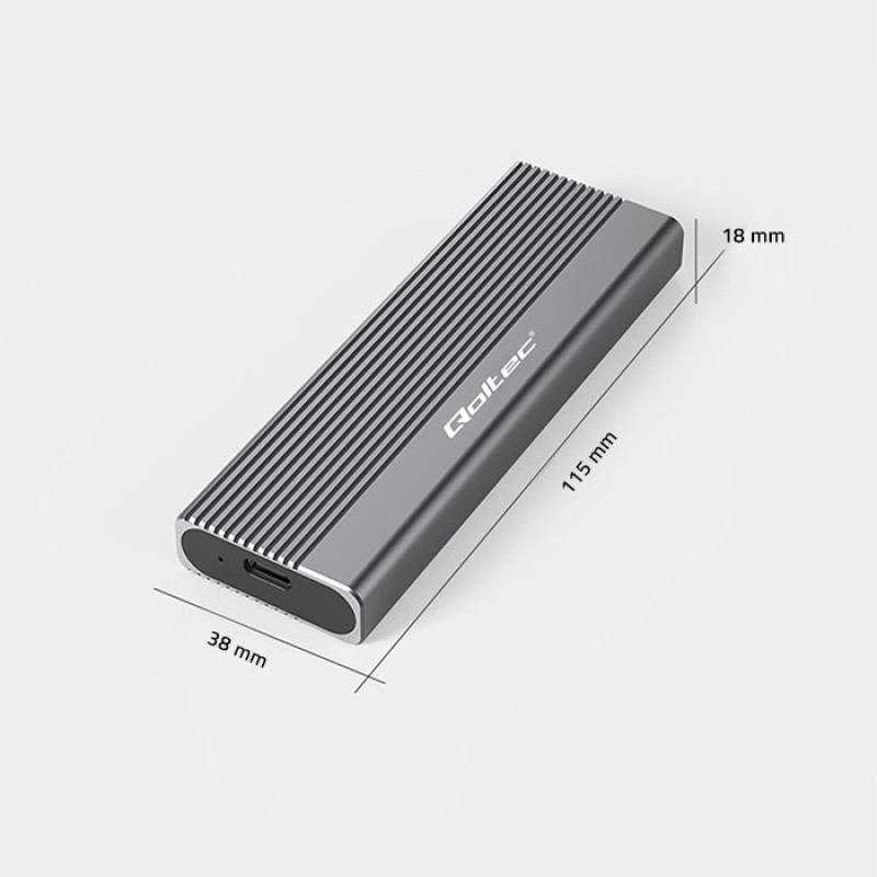 Qoltec 52267 Enclosure | SSD M.2 drive | SATA | NGFF| USB-C | Super speed | 2TB | Grey Qoltec 52267 Enclosure | SSD M.2 drive | SATA | NGFF| USB-C | Super speed | 2TB | Grey