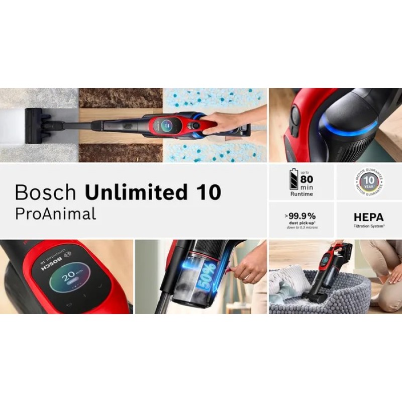 Bosch BCS1041PET stick vacuum/electric broom Battery Dry HEPA Bagless 0.4 L 23.5 W Black, Red 4 Ah Bosch BCS1041PET stick vacuum/electric broom Battery Dry HEPA Bagless 0.4 L 23.5 W Black, Red 4 Ah