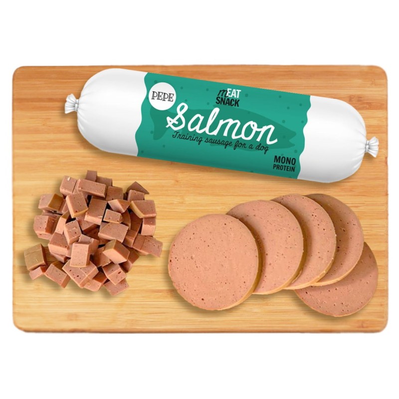 PAKA ZWIERZAKA Pepe Sausage Salmon - dog treat - 200g PAKA ZWIERZAKA Pepe Sausage Salmon - dog treat - 200g