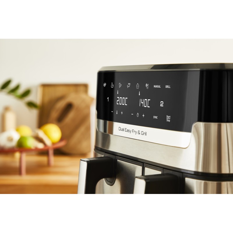 Tefal Dual Easy Fry & Grill EY905D Double 8.3 L Stand-alone 2700 W Hot air fryer Stainless steel Tefal Dual Easy Fry & Grill EY905D Double 8.3 L Stand-alone 2700 W Hot air fryer Stainless steel