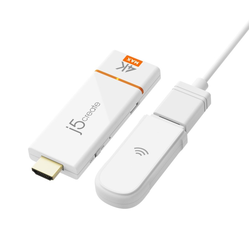 Adapter do bezprzewodowego przesyłania obrazu i dźwięku j5create Screencast 4K HDMI Wireless Display Adapter, Miracast/AirPlay/Chromecast, Admin Gateway Password, Double Antennas, kolor biały JVAW76MAX-N Adapter do bezprzewodowego przesyłania obrazu i dźwięku j5create Screencast 4K HDMI Wireless Display Adapter, Miracast/AirPlay/Chromecast, Admin Gateway Password, Double Antennas, kolor biały JVAW76MAX-N