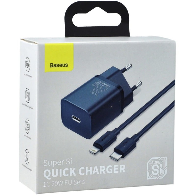 Baseus Super Si Power charger with USB-C to Lightning cable 20W Blue Baseus Super Si Power charger with USB-C to Lightning cable 20W Blue