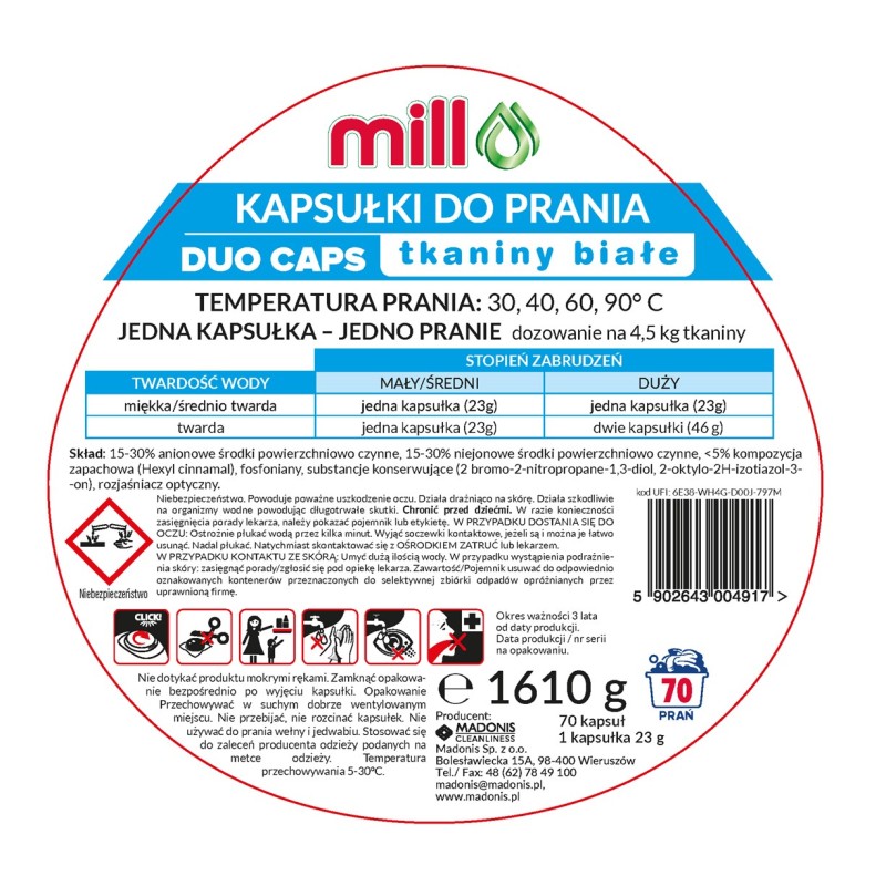 MILL PRO 2k laundry capsules White 70 pcs MILL PRO 2k laundry capsules White 70 pcs