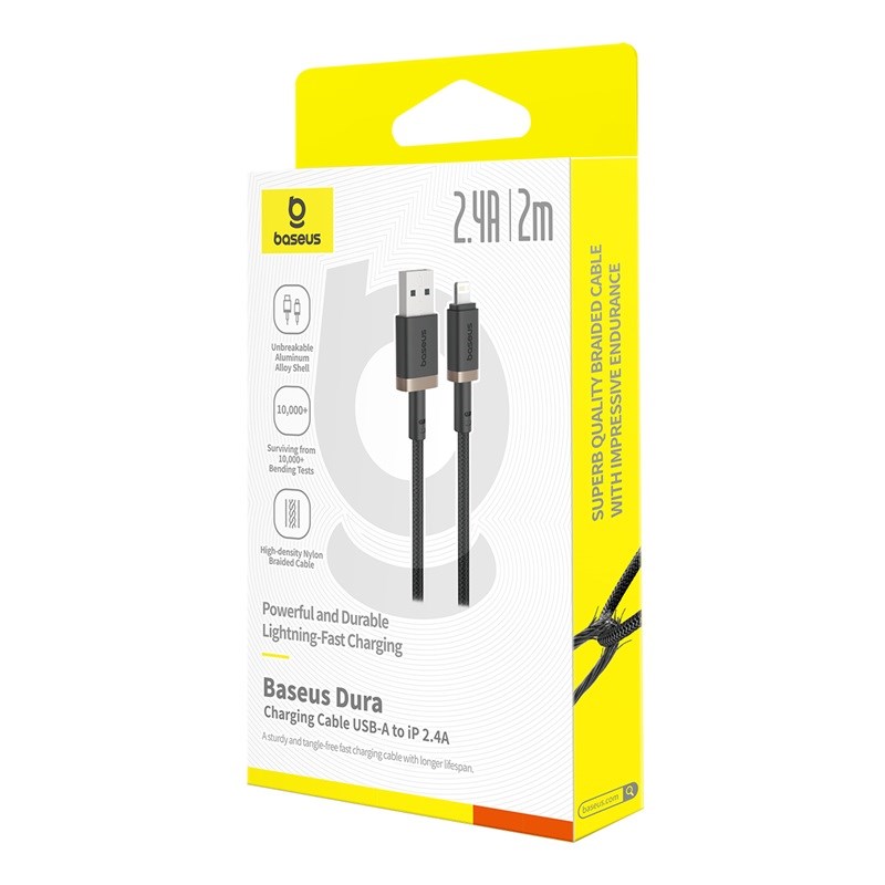 Baseus Dura Type A to IP 2.4A 2 m fast charging cable Black, Gold Baseus Dura Type A to IP 2.4A 2 m fast charging cable Black, Gold