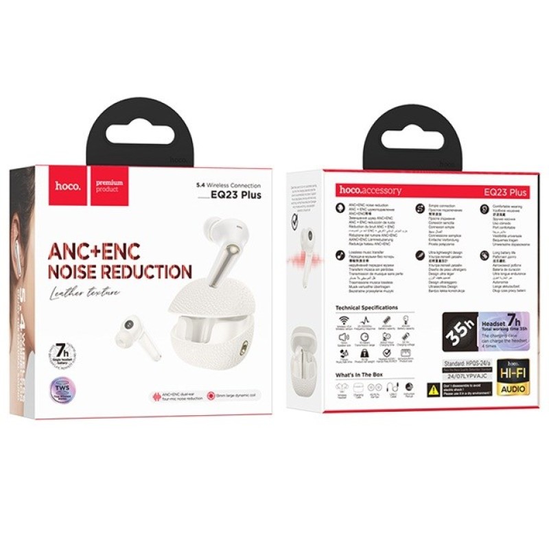 Hoco EQ23 PLUS II Headset Wireless In-Ear Calls/Music Bluetooth White Hoco EQ23 PLUS II Headset Wireless In-Ear Calls/Music Bluetooth White