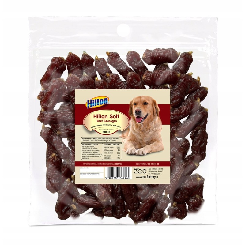 HILTON Soft sausages with beef - dog treat - 500g