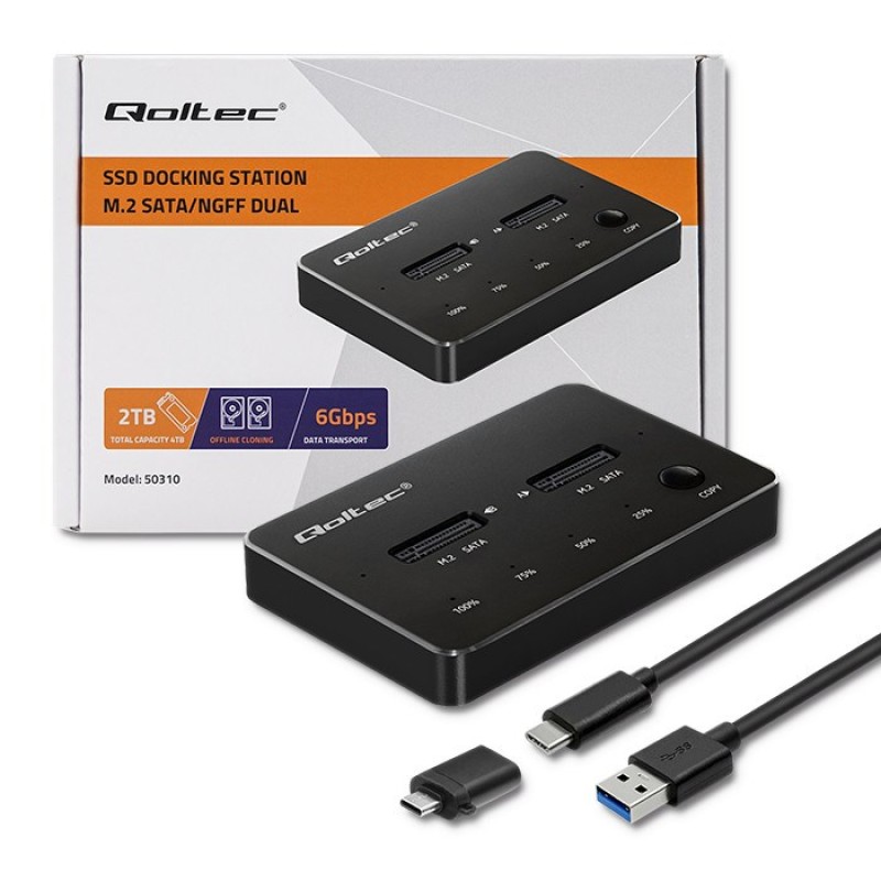 Qoltec 50310 Drive docking station 2x SSD M.2 SATA | NGFF | USB Type C Qoltec 50310 Drive docking station 2x SSD M.2 SATA | NGFF | USB Type C