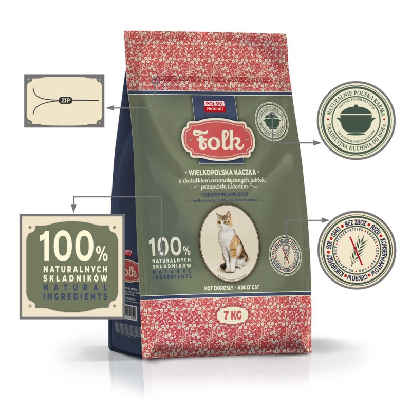 FOLK Greater poland–style duck with apples, quail & herring - dry cat food - 7kg