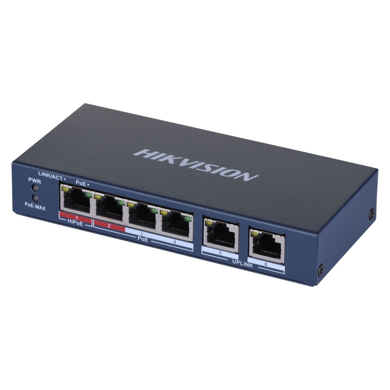 Hikvision DS-3E0106HP-E Network Links Unmanaged Fast Ethernet (10/100) PoE Support Blue