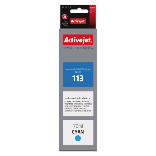 Activejet AE-113C ink (replacement for Epson 113 C13T06B240; Supreme; 70 ml; cyan) Activejet AE-113C ink (replacement for Epson 113 C13T06B240; Supreme; 70 ml; cyan)