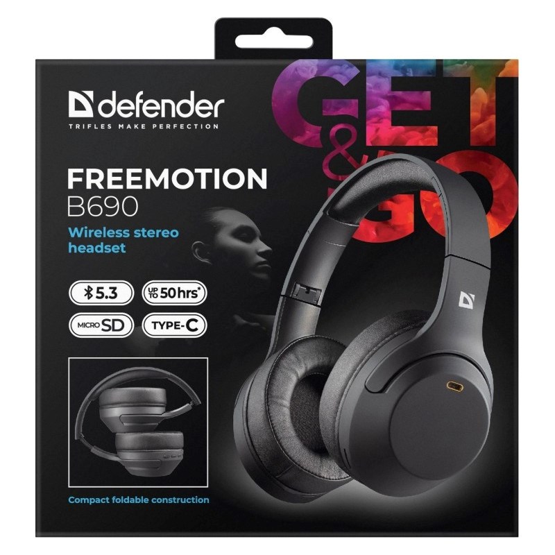 HEADPHONES DEFENDER BLUETOOTH FREEMOTION B690 BLACK HEADPHONES DEFENDER BLUETOOTH FREEMOTION B690 BLACK