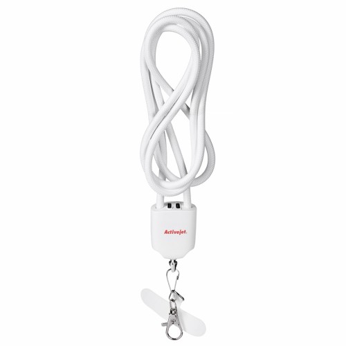 Activejet lanyard with 3-in-1 charging cable, white. Ends with various connectors: USB-C, Lightning adapter, USB-A Activejet lanyard with 3-in-1 charging cable, white. Ends with various connectors: USB-C, Lightning adapter, USB-A